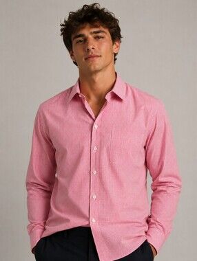 IZOD PINK GINGHAM BUTTON DOWN SHIRT REGULAR FIT 16 1/2 34/35 🌸✨